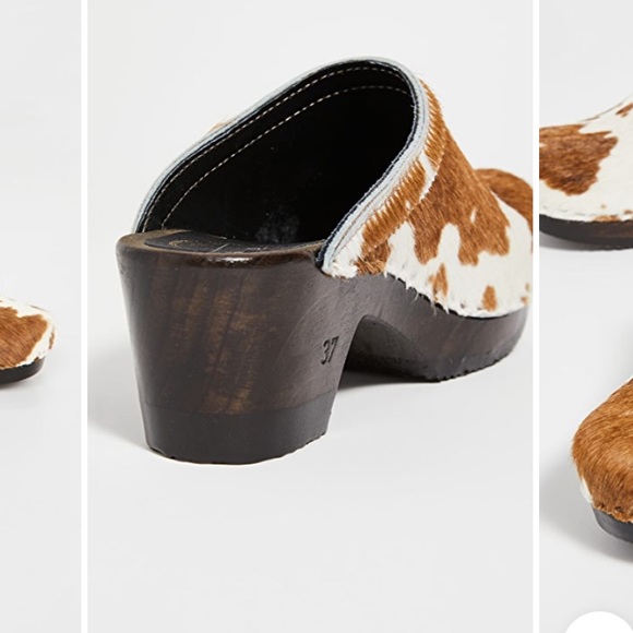 No. 6 Old School mid heel clogs in Brown Cow - Picture 3 of 4